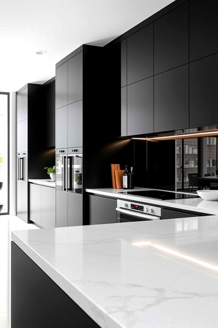 Contrasting Textures for Dynamic Aesthetics - 22 Black Kitchen Cabinets With White Countertops