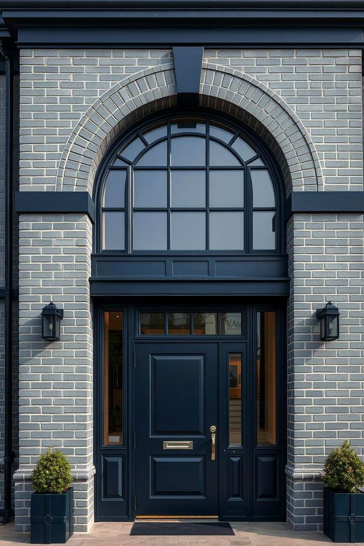 Cool Gray Brick with Bold Navy Details - 22 Exterior Brick and Paint Color Combinations