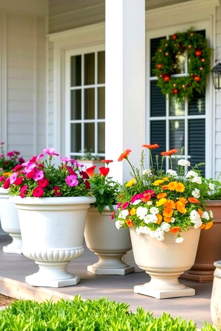 Coordinated Outdoor Planters - 22 Colonial Front Porch Ideas