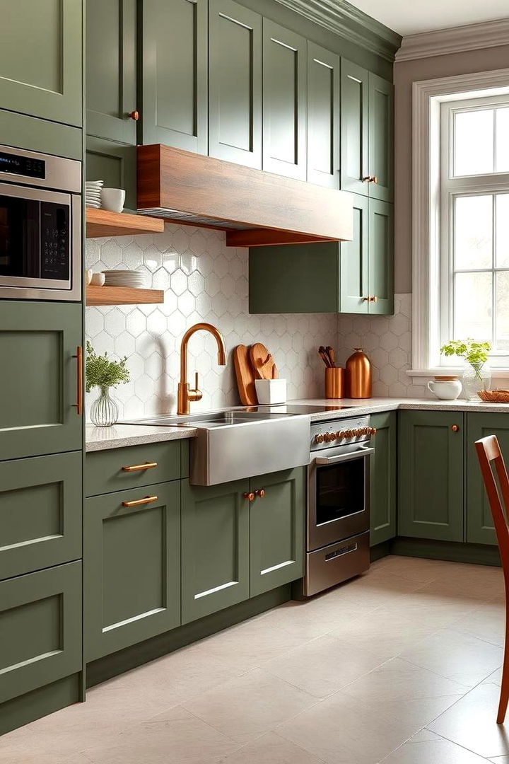 Copper Hardware for Timeless Appeal - 22 Green and Copper Kitchen Ideas