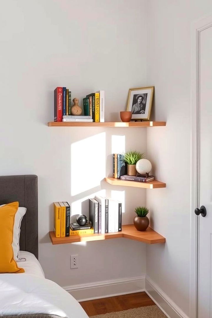 Corner Shelves - 22 small bedroom storage ideas