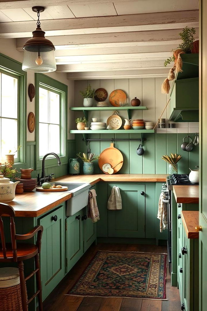 Cottage Style Kitchen with Forest Green Inspirations - 22 Forest Green Kitchen Ideas