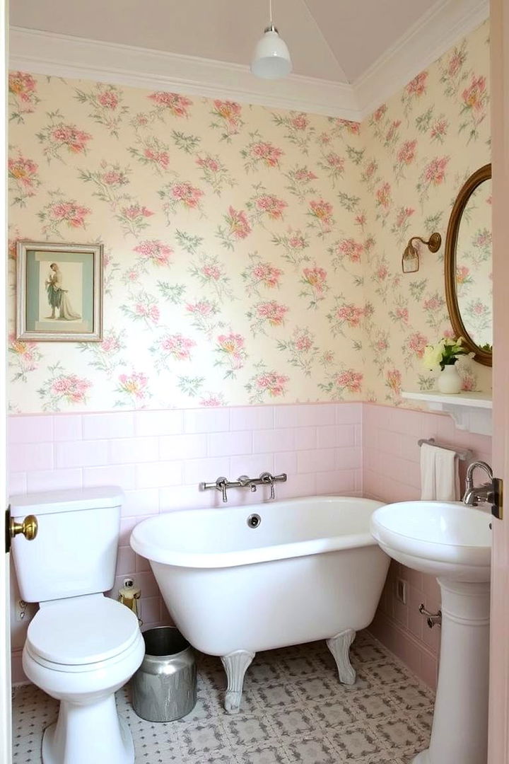 Cottage Style Walls with Floral Charm - 22 Country Bathroom Ideas