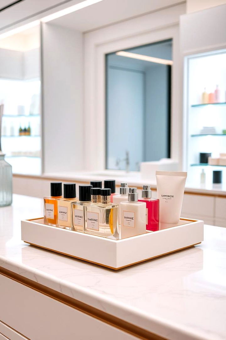 Countertop Trays for Grouped Essentials - 22 Bathroom Counter Organization Ideas