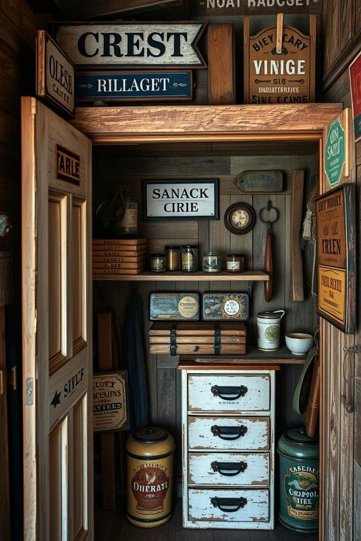 Country Charm with Vintage Signs - 22 Rustic Closet Ideas