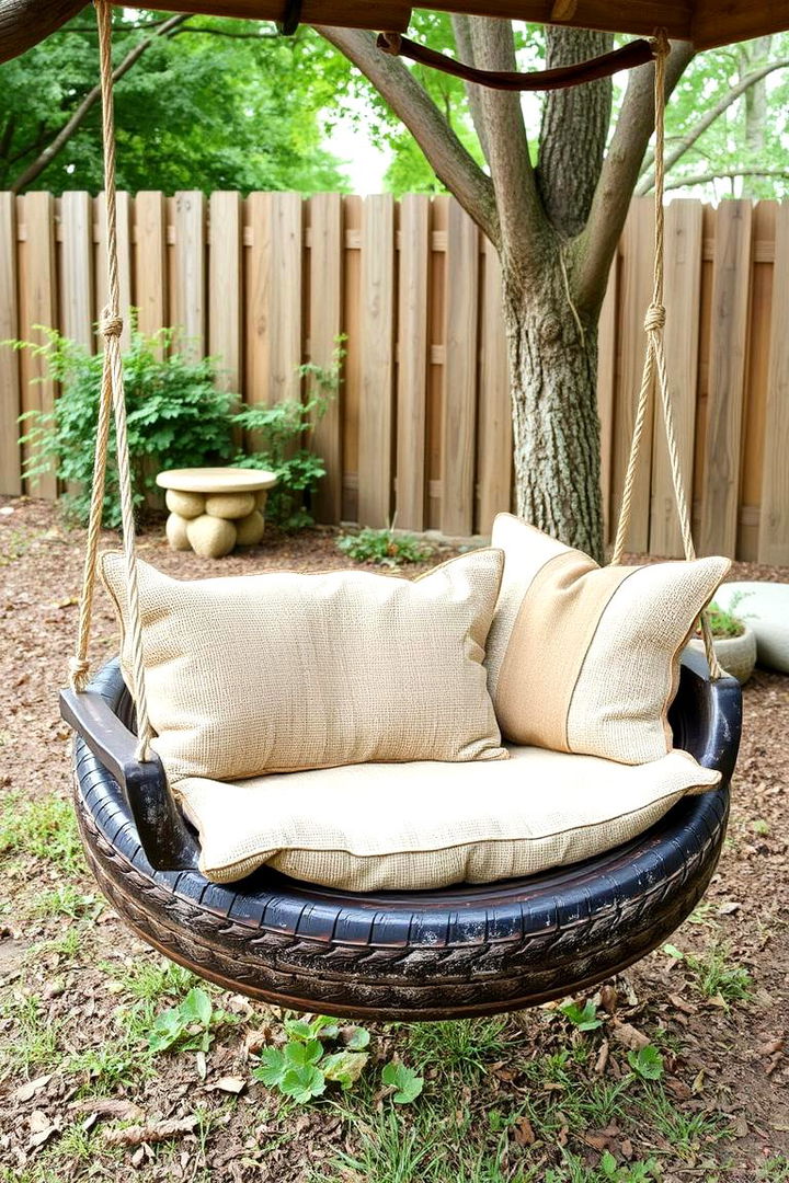 Country Chic Burlap Tire Swing - 22 Tire Swing Ideas