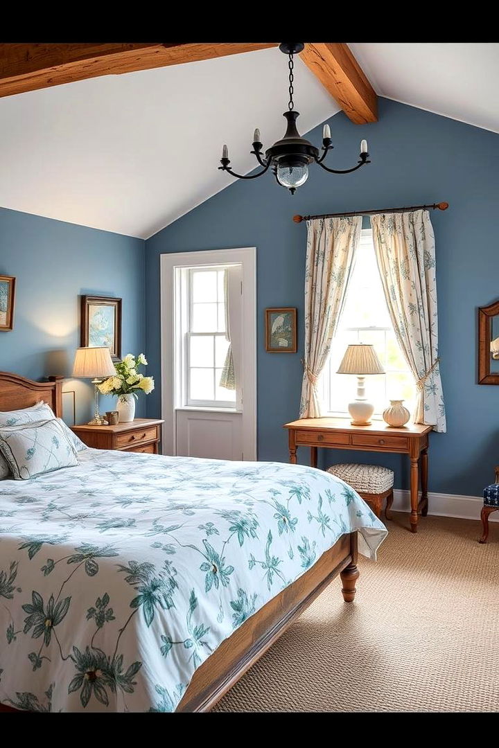 Country Cottage Warmth - 22 Blue and White Bedroom Ideas