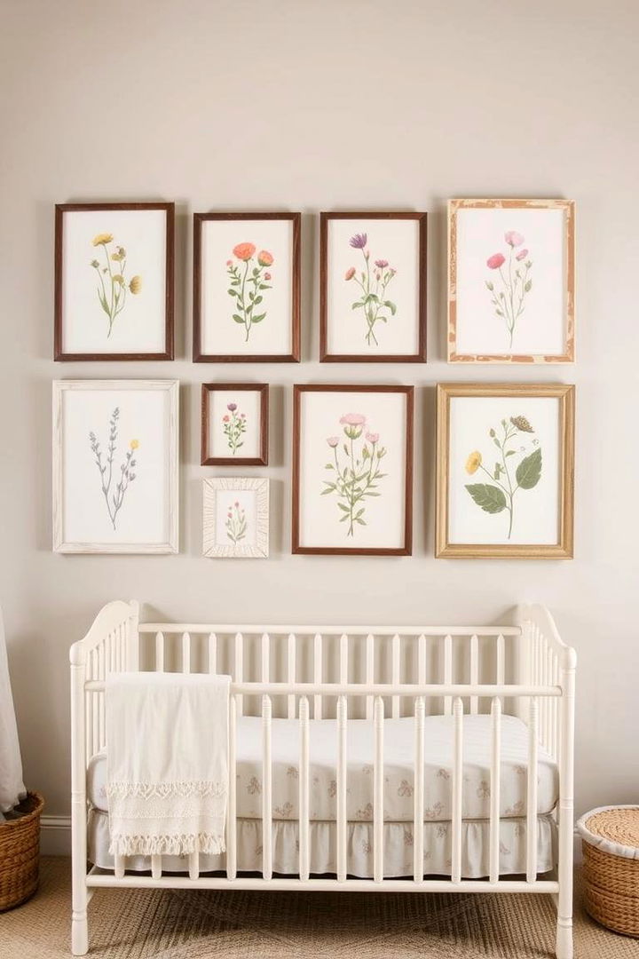 Country Floral Wall Art Display - 22 Farmhouse Nursery Ideas