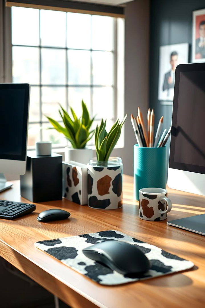Cow Print Office Essentials - 22 Cow Print Room Decor Ideas