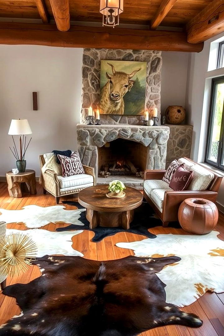 Cowhide Rugs and Natural Stone - 22 Western Living Room Ideas