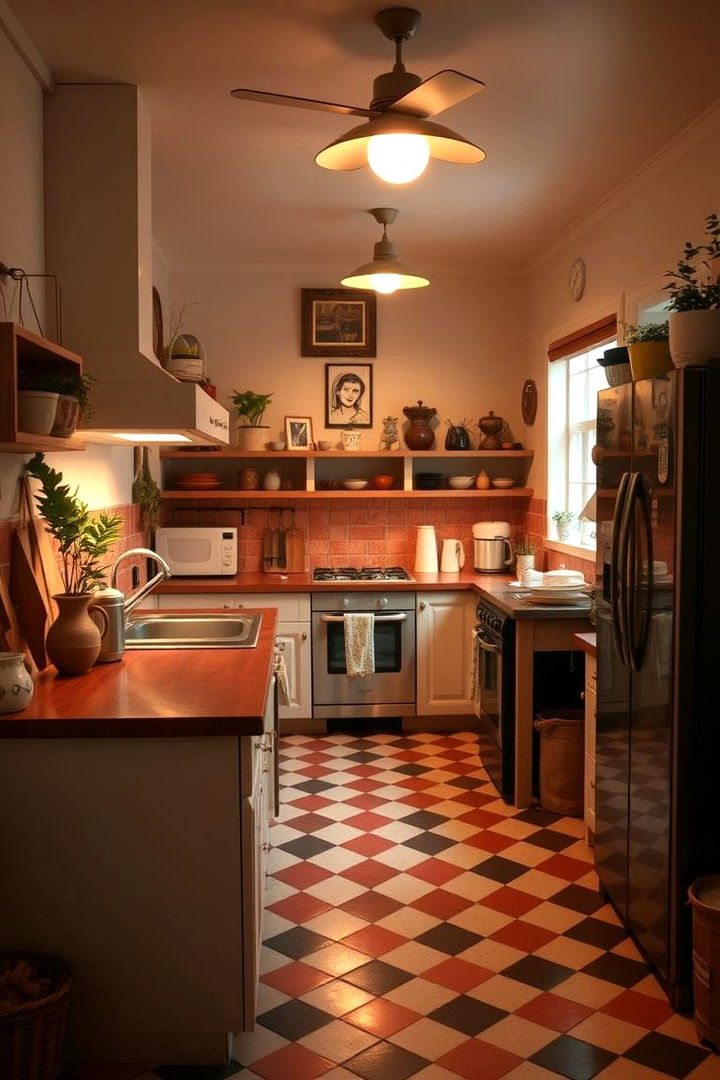 Cozy Ambiance and Warm Lighting - 22 Kitchens With Checkered Floors