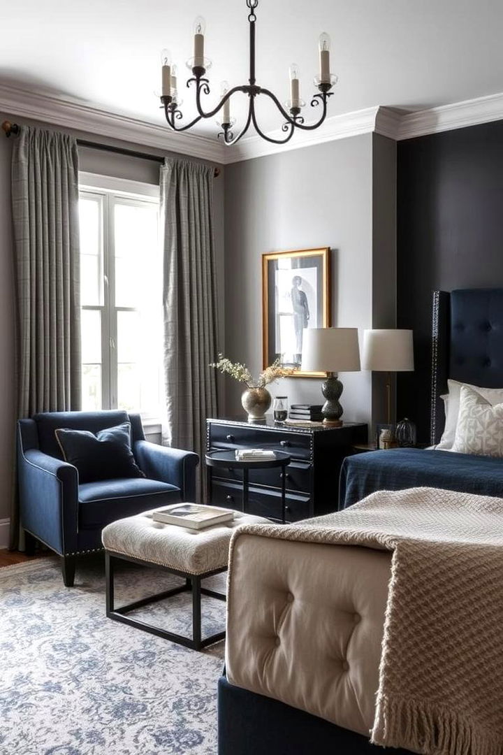 Cozy Bedroom Seating - 22 Navy Blue and Grey Bedroom Ideas