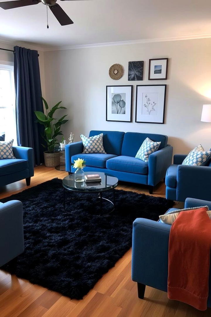 Cozy Black Area Rugs - 22 Black and Blue Living Room Ideas