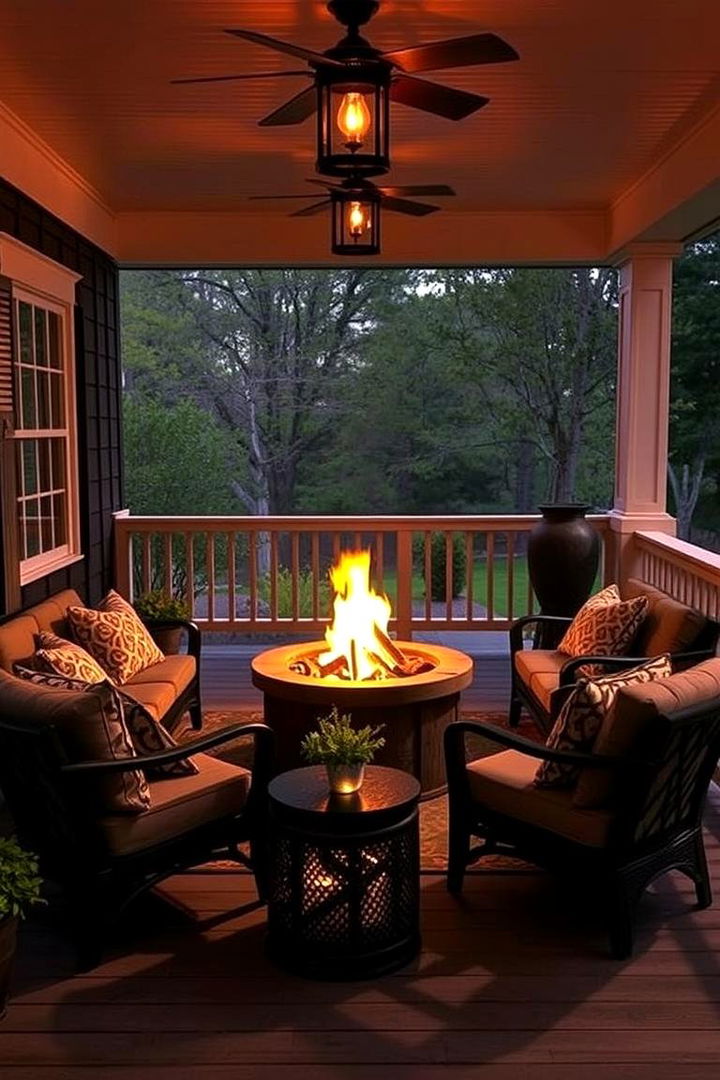 Cozy Black Outdoors with Fire Pit - 22 Black Porch Ideas
