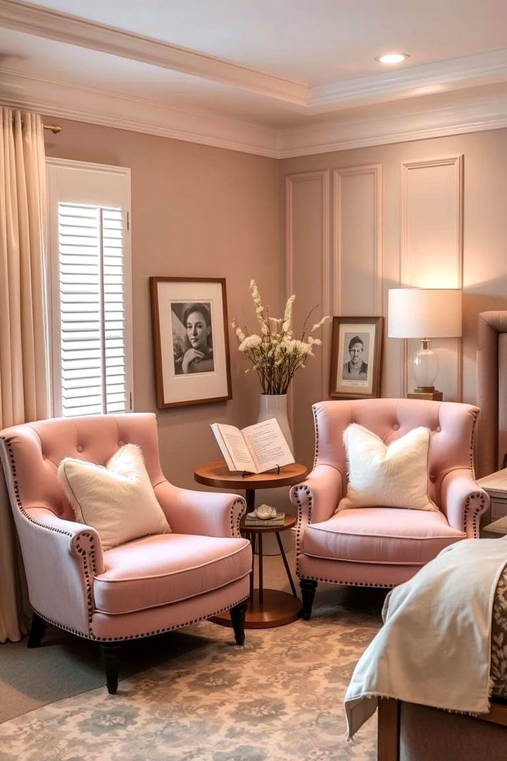 Cozy Blush Pink Lounge Area - 22 Blush Pink Bedroom Ideas
