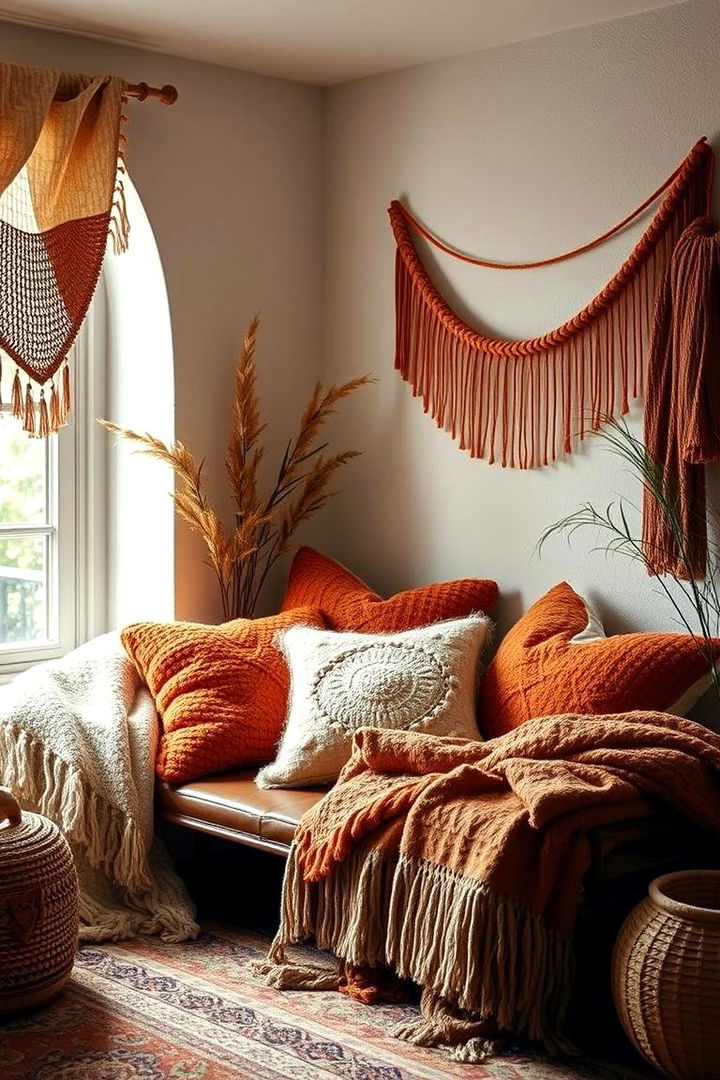 Cozy Boho Textiles - 22 Boho Burnt Orange Bedroom Ideas