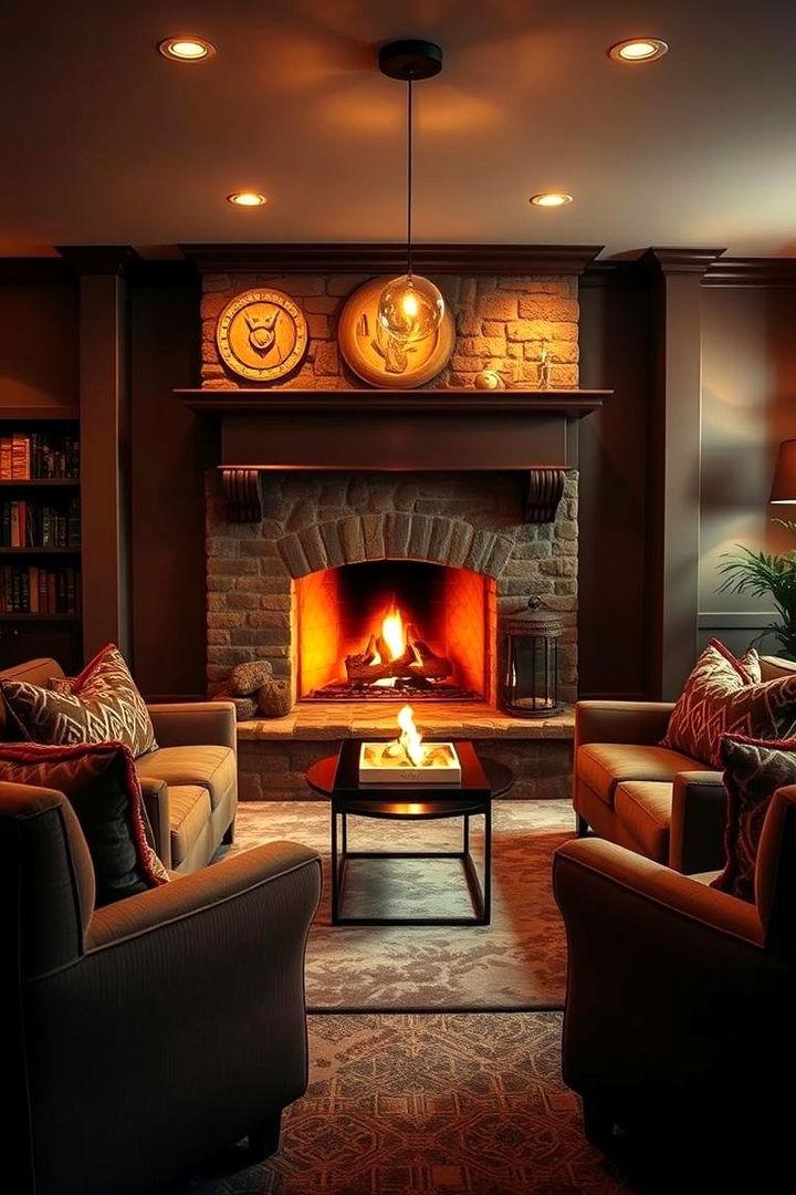 Cozy Brown Fireplace Lounge - 22 Brown Living Room Ideas