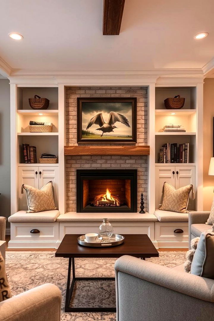 Cozy Built In Fireplace Seating - 22 Fireplace Ideas