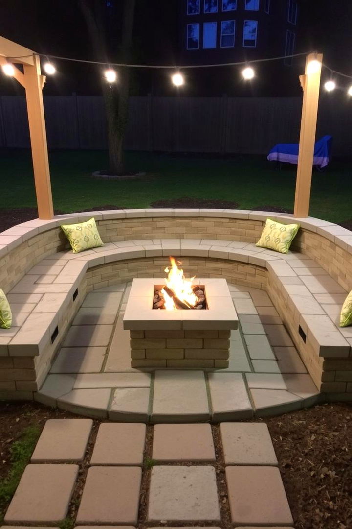 Cozy Built In Seating and Ambience - 22 Concrete Paver Patio Fire Pit Ideas