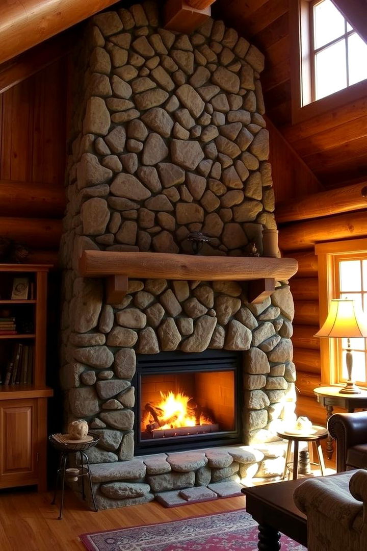 Cozy Cabin Style Stone Fireplace - 22 Black Stone Fireplace Ideas