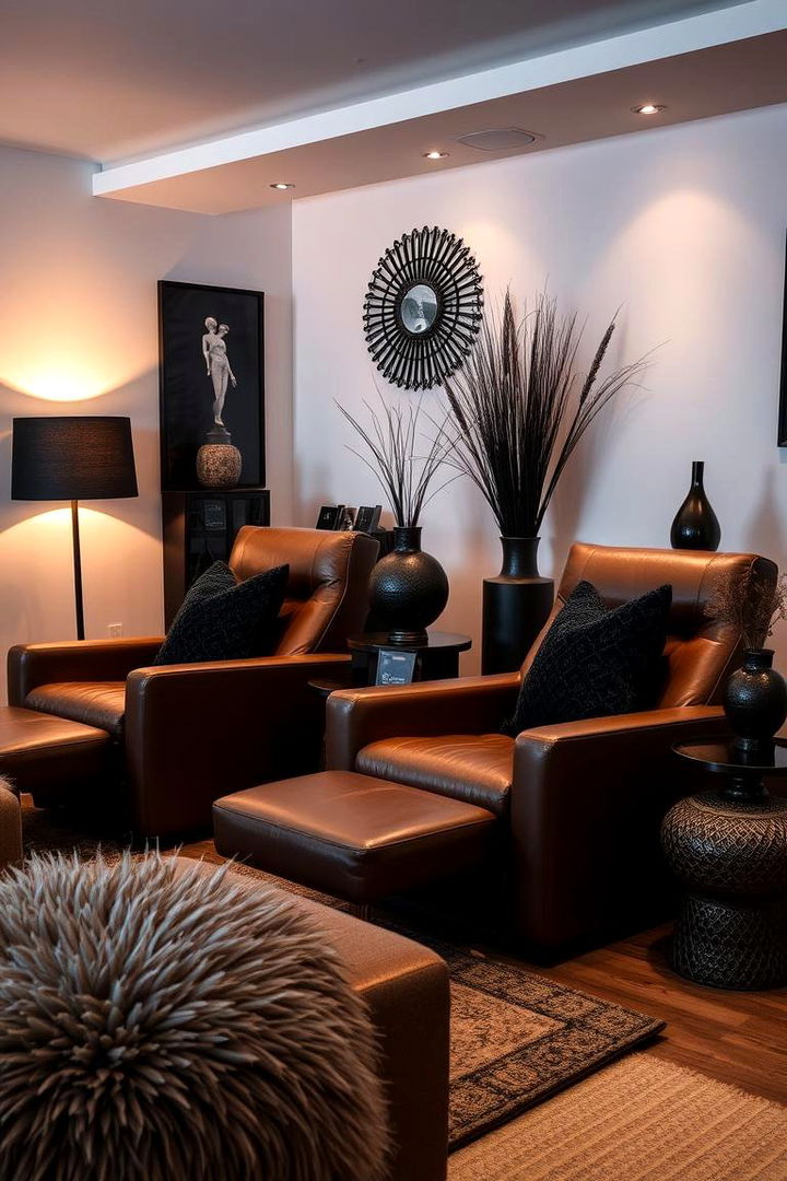 Cozy Comfort with Brown Leather Accents and Black Decor - 22 Black and Brown Living Room Ideas