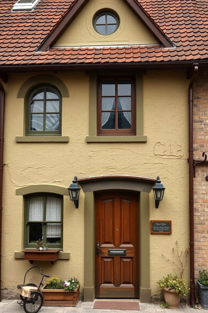 Cozy Cottage Facade in Olive Hues - 22 Olive Green House Exterior Ideas