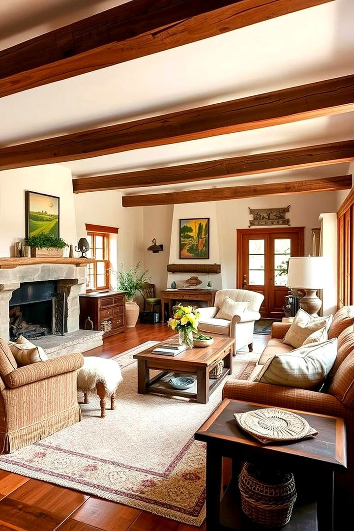 Cozy Country Living with Exposed Wooden Highlights - 22 Exposed Beam Living Room Ideas