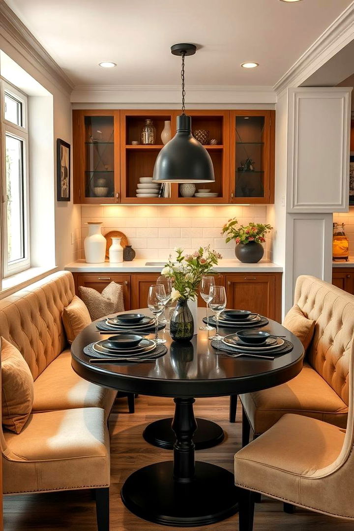 Cozy Dining Nook with Black and Beige Accents - 22 black and beige kitchen ideas