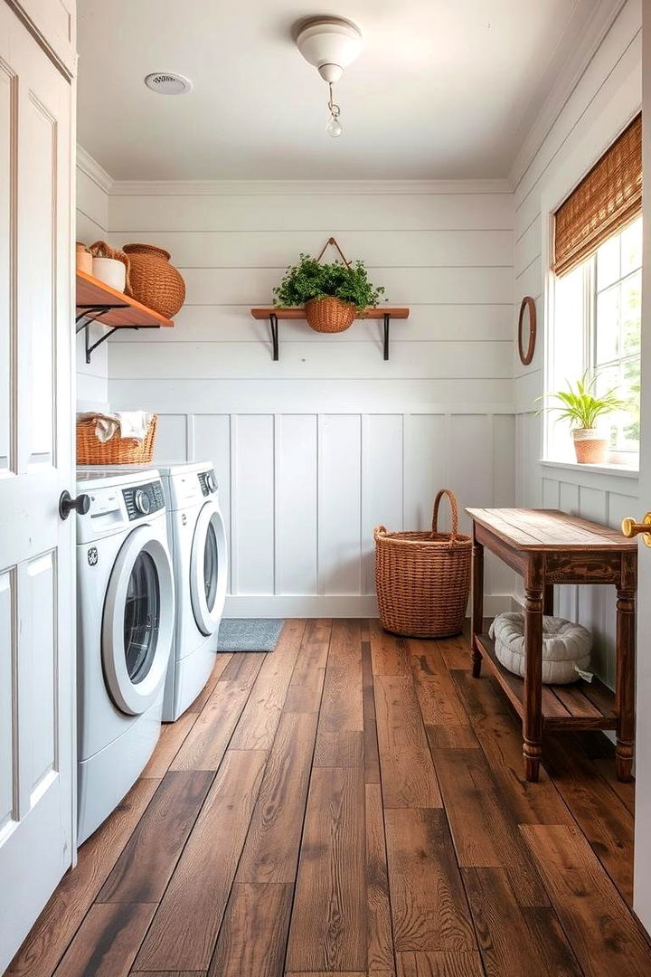 Cozy Distressed Wood Flooring Ideas - 22 Rustic Laundry Room Ideas