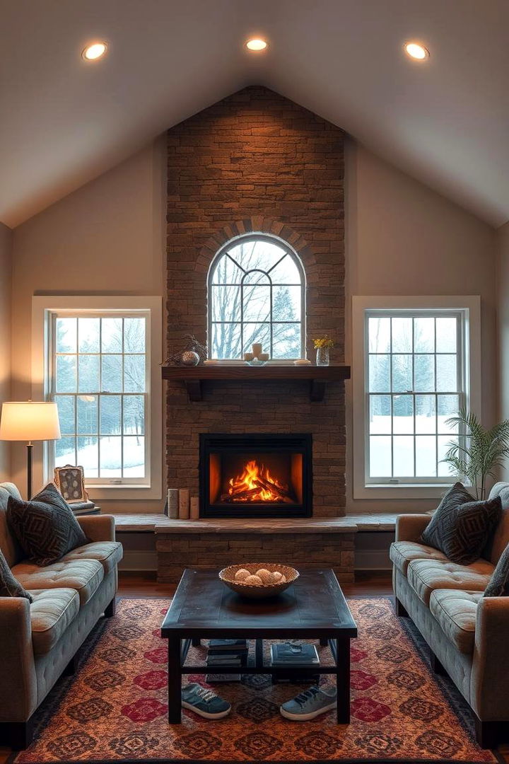 Cozy Family Nook - 22 Fireplace Between Windows Ideas