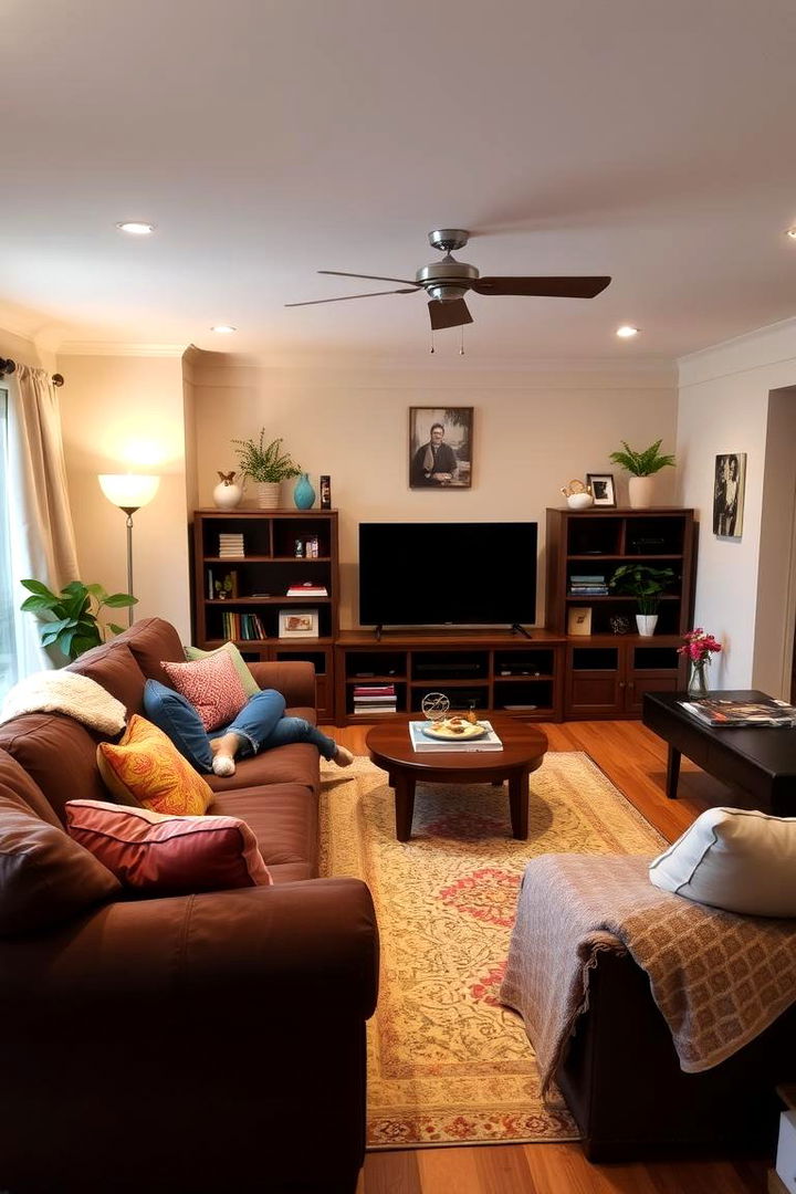 Cozy Family Space - 22 Dark Brown Couch Living Room Ideas