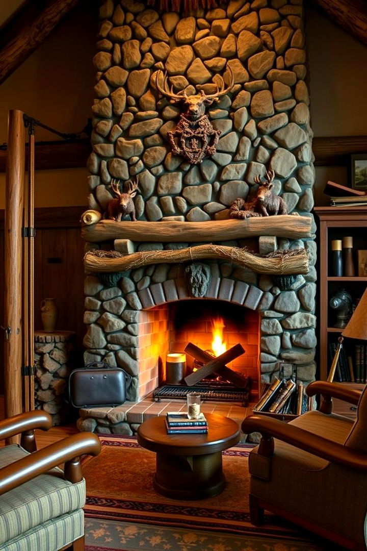 Cozy Fireplace Ambiance - 22 Hunting Man Cave Ideas