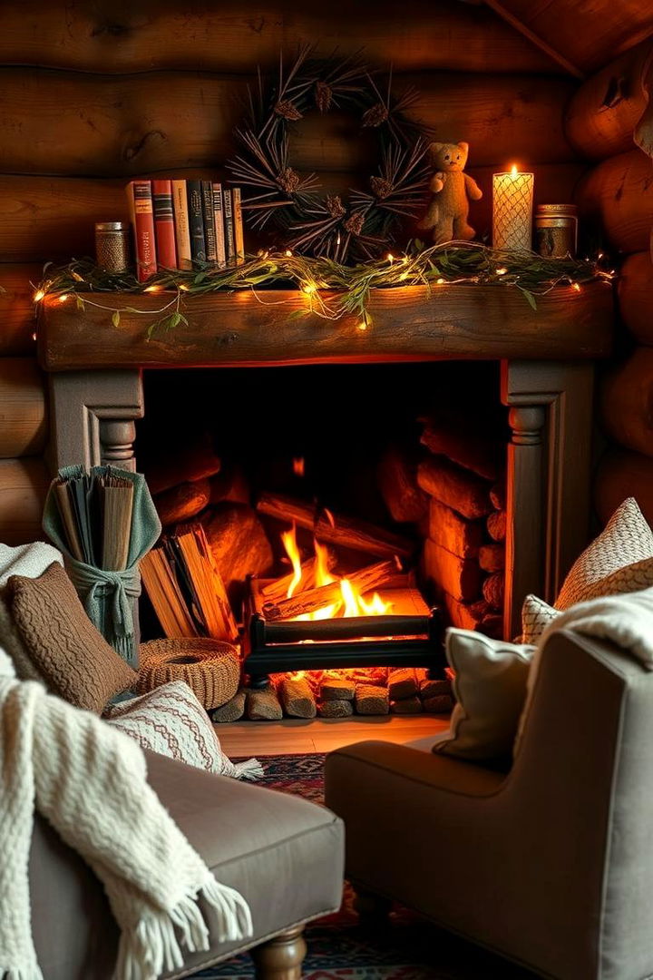 Cozy Fireplace Nook with Reading Area - 22 Cabin Fireplace Ideas