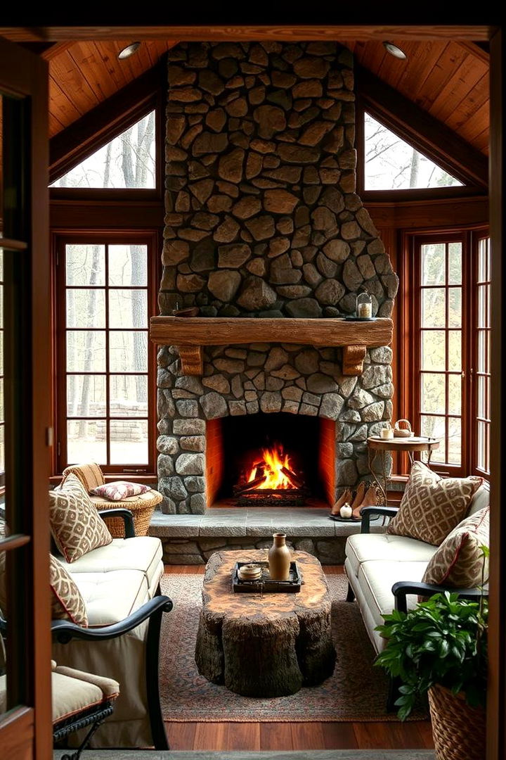Cozy Fireplace Nook - 22 Rustic Sunroom Ideas