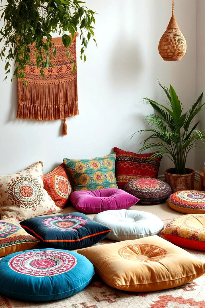 Cozy Floor Cushions - 22 Boho Meditation Room Ideas