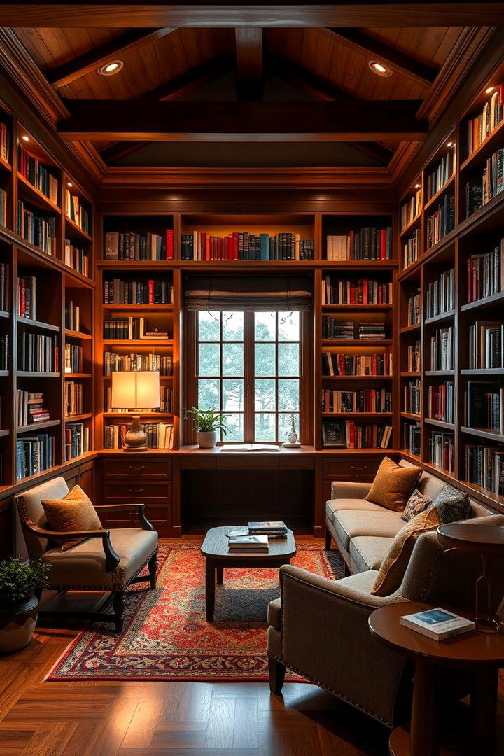 Cozy Home Library Office - 22 basement office ideas