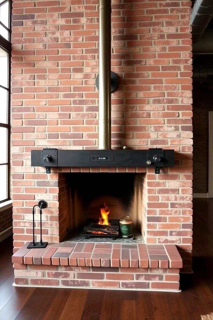 Cozy Industrial Vibe - 22 Rustic Brick Fireplace Ideas
