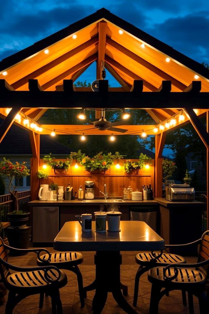 Cozy LED Lighting Enhancements - 22 Outdoor Kitchen with a Gazebo Ideas