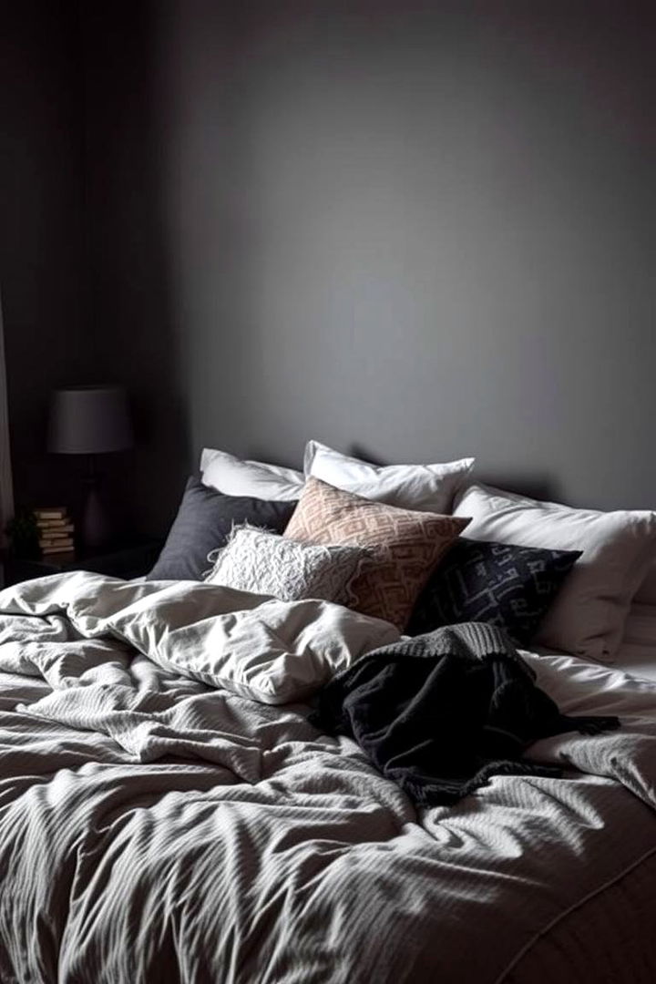 Cozy Layered Bedding - 22 Dark Boho Bedroom Ideas