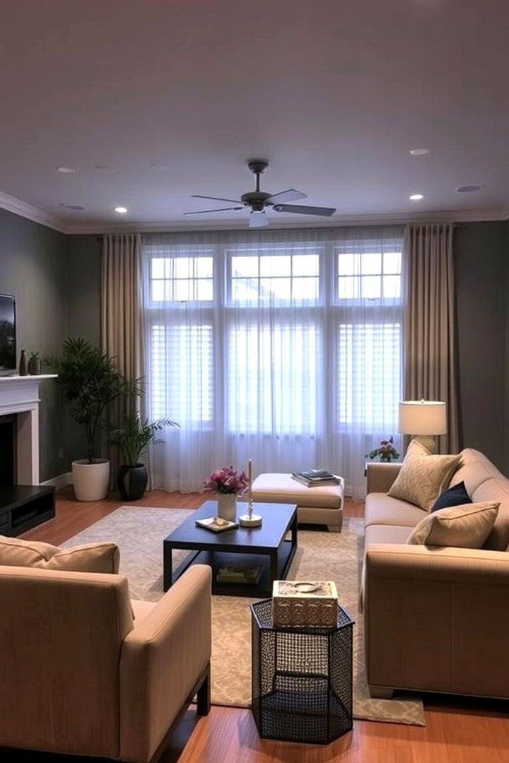 Cozy Layered Lighting - 22 Navy Blue and Grey Living Room Ideas