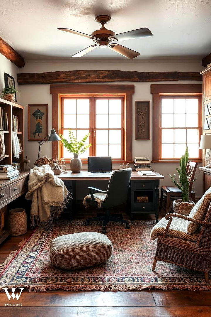 Cozy Layered Textiles - 22 Rustic Home Office Ideas
