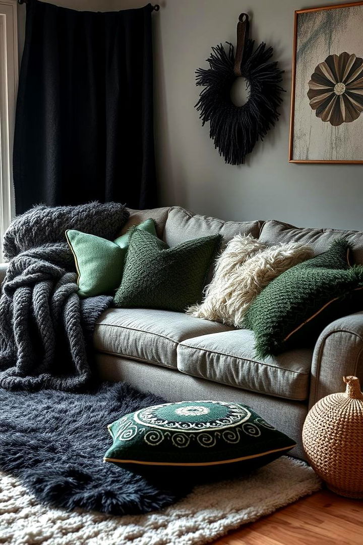 Cozy Layered Textures - 22 Black and Green Bedroom Design Ideas