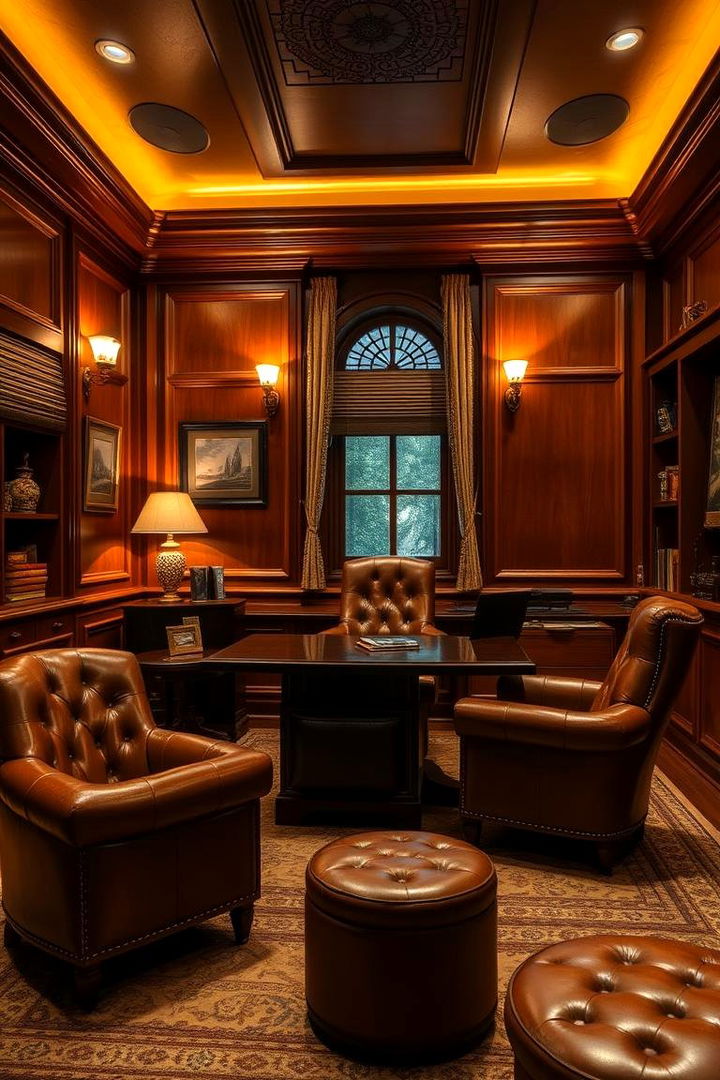 Cozy Leather Retreat - 22 Man Cave Office Ideas