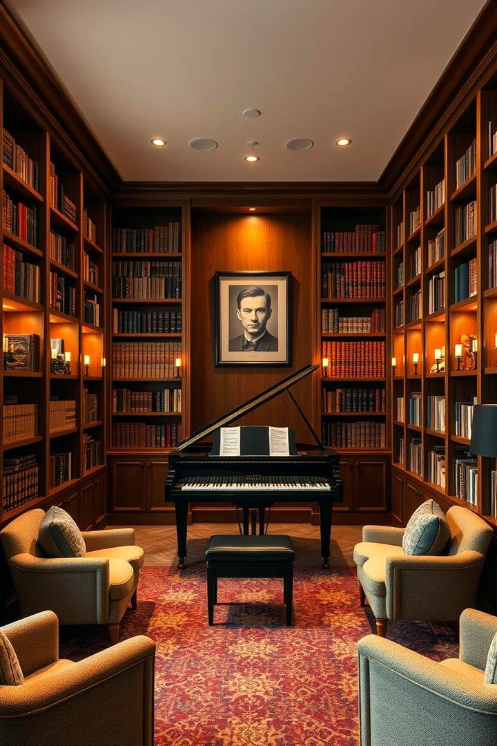 Cozy Library Inspired Piano Room - 22 Piano Room Ideas