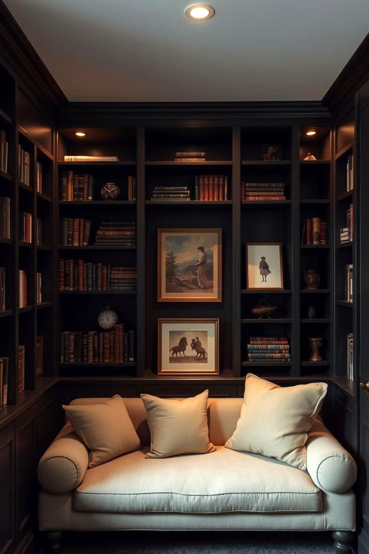 Cozy Library Nook Retreat - 22 Black and Brown Interior Design Ideas