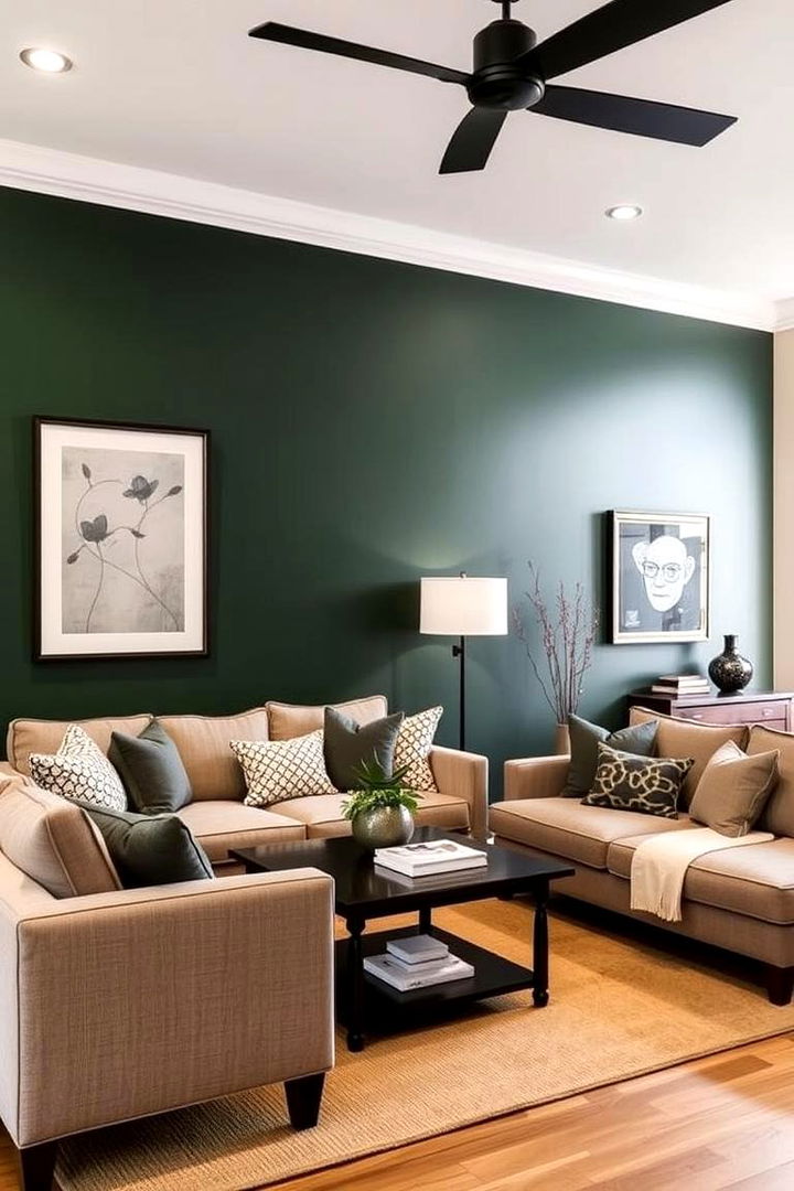 Cozy Living Room Accent - 22 Dark Green Accent Wall Ideas
