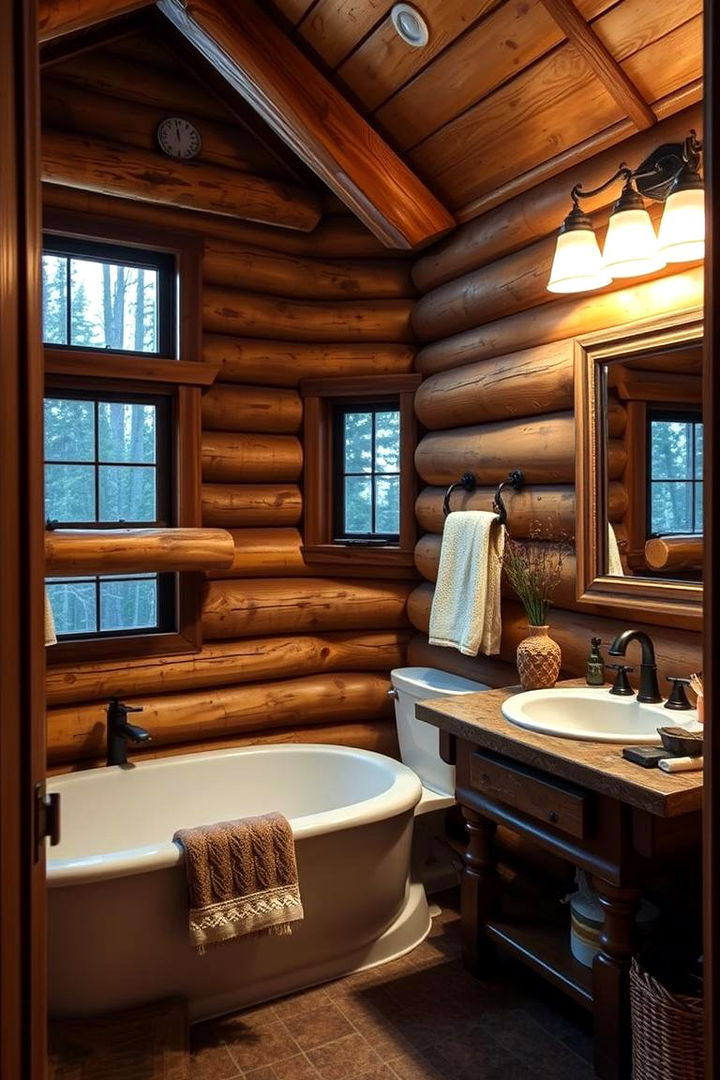 Cozy Log Detailing and Natural Textures - 22 Log Cabin Bathroom Ideas