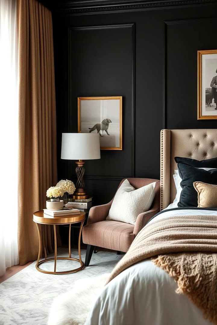 Cozy Lounge Corners - 22 Black and Gold Bedroom Ideas