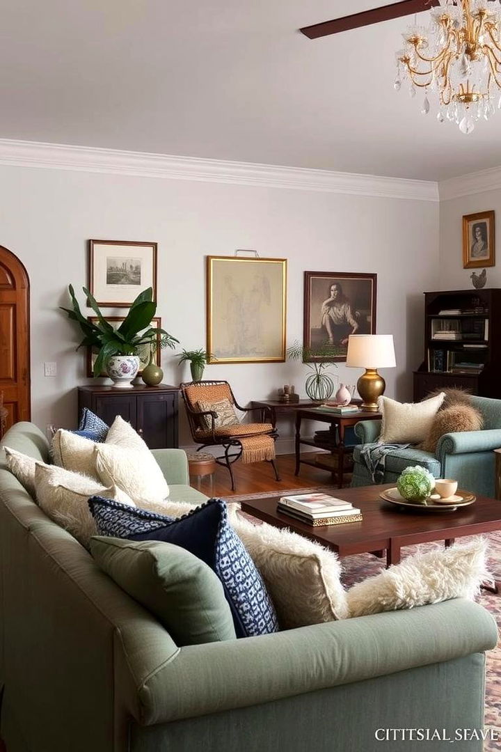 Cozy Mixed Upholstery Seating - 22 Shabby-chic Style Living Room Ideas