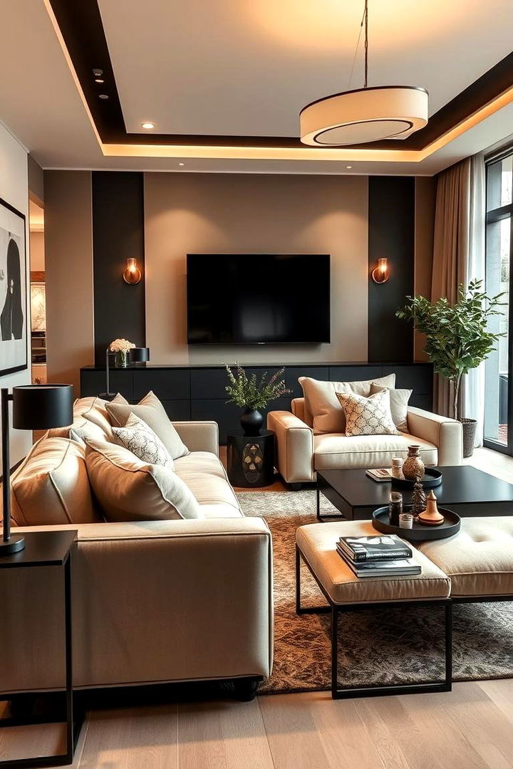 Cozy Modern Ambiance - 22 Black and Beige Living Room Ideas